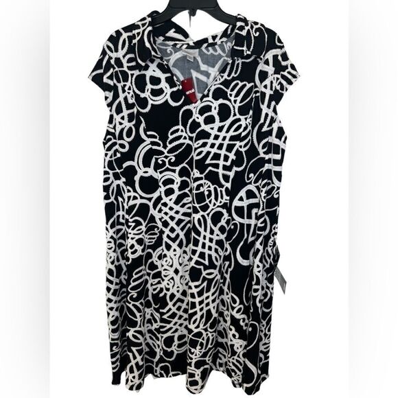 Avenue Black/White Cap Sleeve Printed V-Neck Shift Dress Size 22/24 - Picture 1 of 8